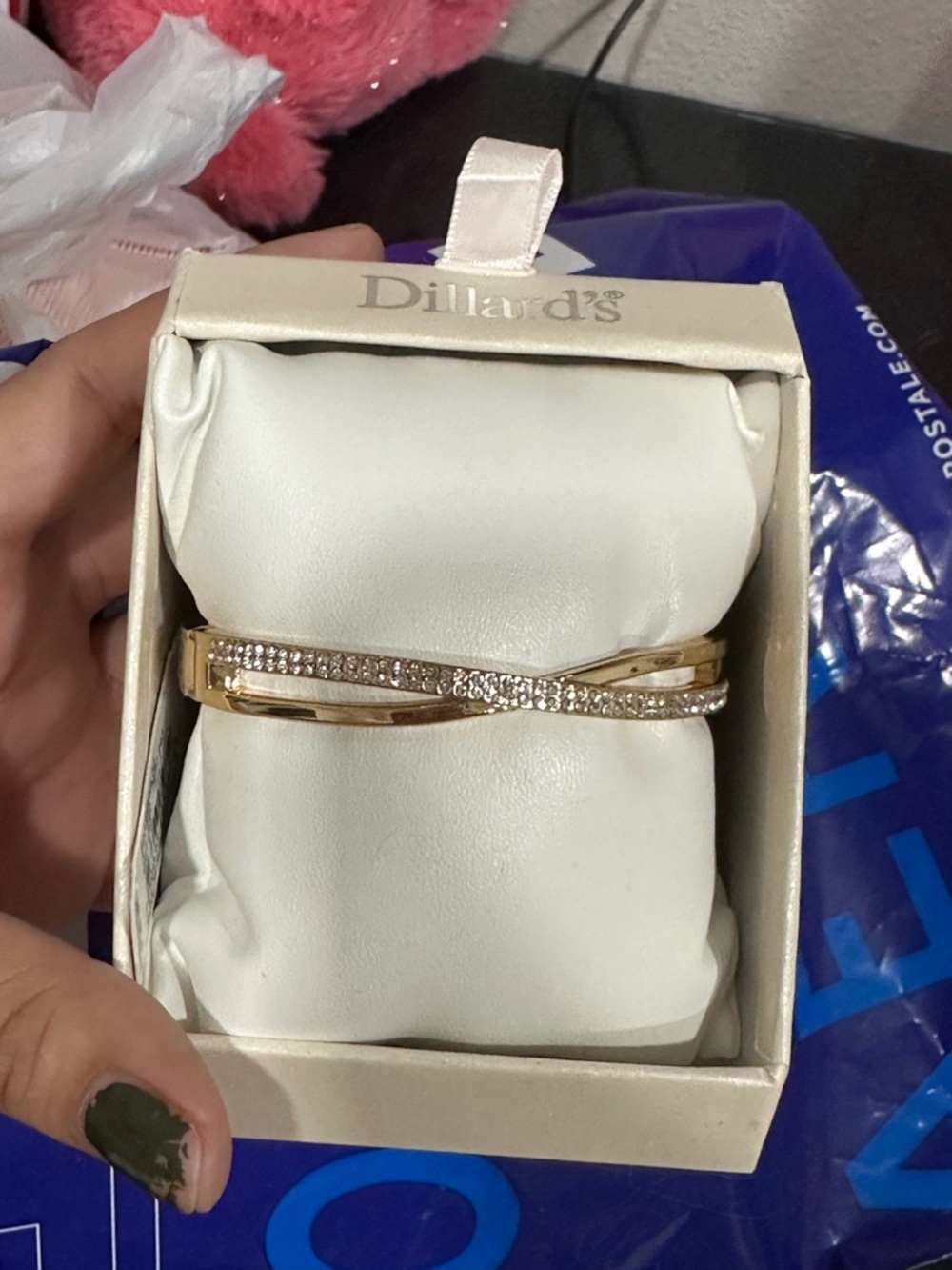 Gold-Tone Crisscross Crystal Accent Bangle Bracelet